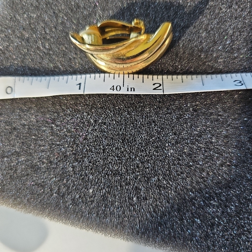 Gold Crescent Earrings with Sculptural Design Clip On - Picture 8 of 8